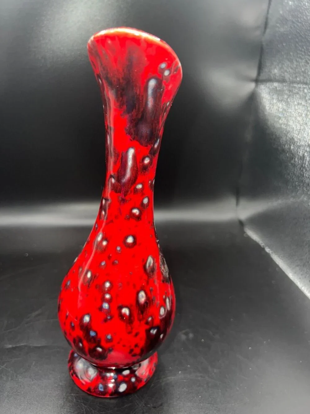 Vintage Red Black Ceramic Drip Glaze Pitcher Vase 8.5”Tall Retro Mid century ewe